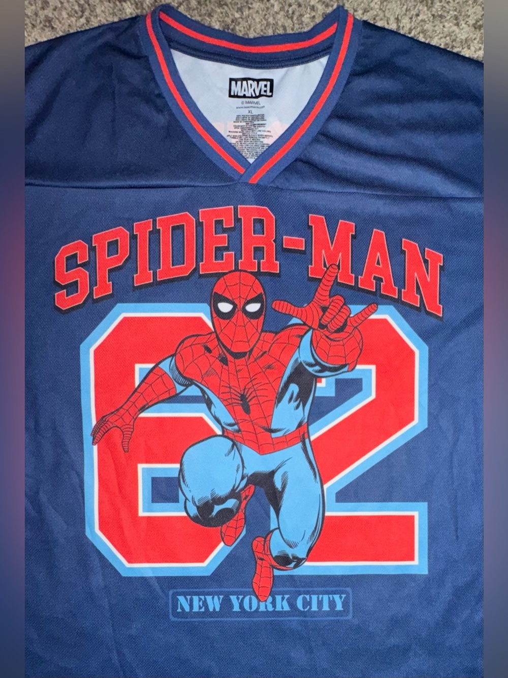 Marvel Spider-Man Navy Blue and Red Jersey Top! Size XL. - Picture 2 of 7